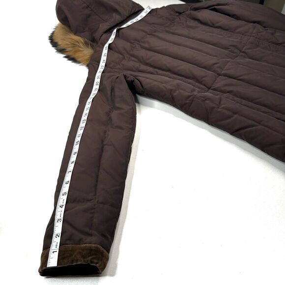 Dana Buchman Brown Down Filled Puffer Jacket Genuine Fur Lined Hooded Size Small - Picture 11 of 15